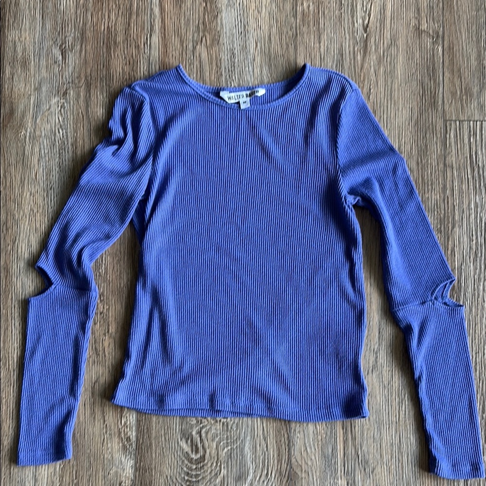 Walter Baker Fitted Blue Cut Out Long Sleeve Top